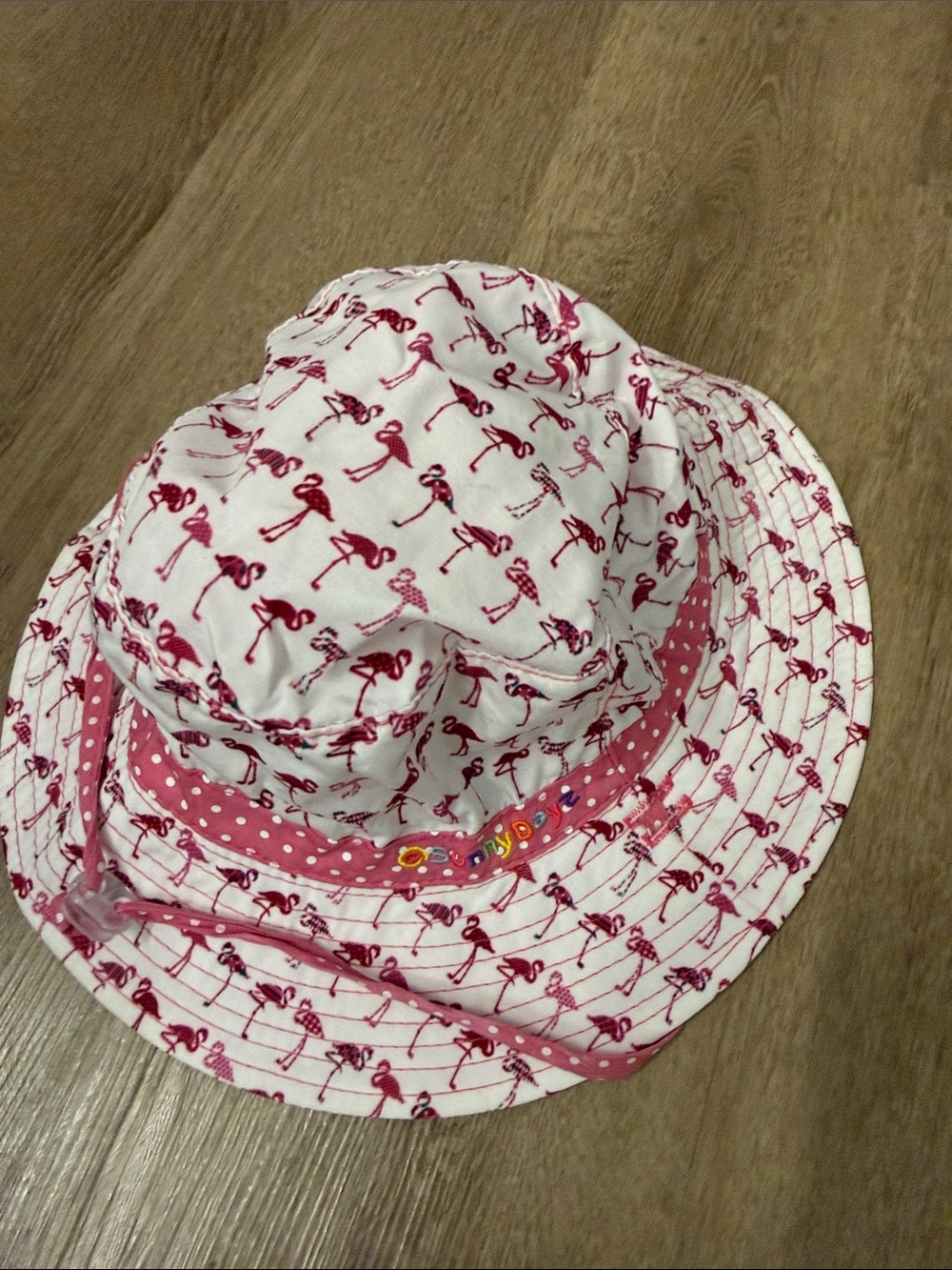 Toddler Pink Flamingo Print Bucket Hat with Polka Dot Band